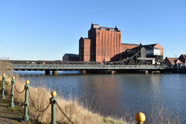 Illustration of Restoration works underway at Grade II listed Corporation Road Bridge, Grimsby 