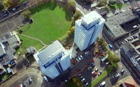Aerial view of Gentoo tower blocks in Sunderland