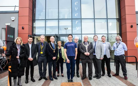 Key stakeholders stood outside Nantwich Leisure Centre