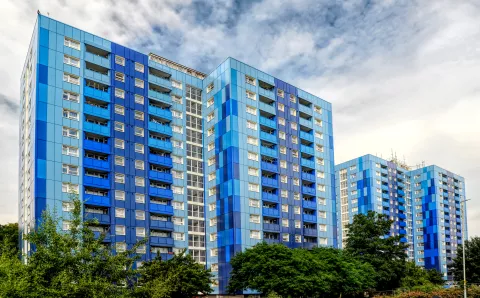 Exterior shot of Luton towers