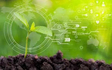 A stock image representing technology in a green world