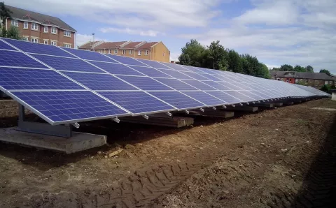 A picture of ground mounted solar PV at Hyde