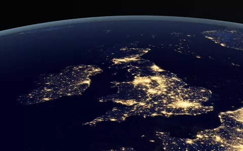 Aerial view of UK with highlighted city areas