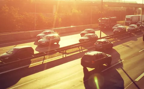 Cars on a motorway in the sun