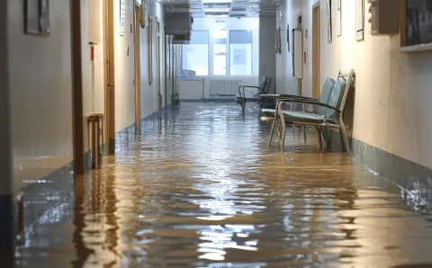 Image of a hospital corridor that is flooded